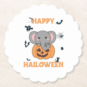 Elephant in pomkin Cute Elephant Happy Halloween Kartonnen Onderzetters