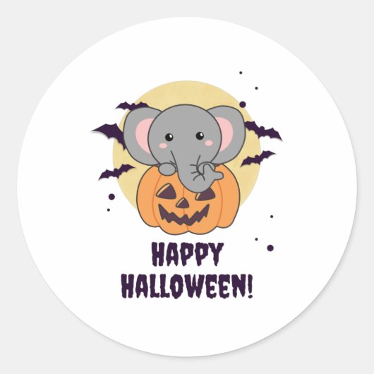 Elephant in pomkin Cute Elephant Happy Halloween Ronde Sticker (Voorkant)