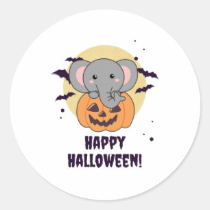 Elephant in pomkin Cute Elephant Happy Halloween Ronde Sticker