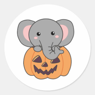 Elephant in pomkin Cute Elephant Happy Halloween Ronde Sticker