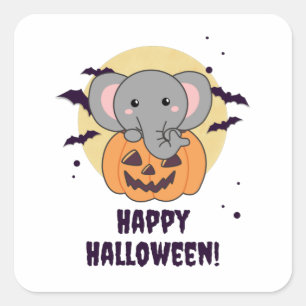 Elephant in pomkin Cute Elephant Happy Halloween Vierkante Sticker