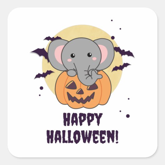 Elephant in pomkin Cute Elephant Happy Halloween Vierkante Sticker (Voorkant)