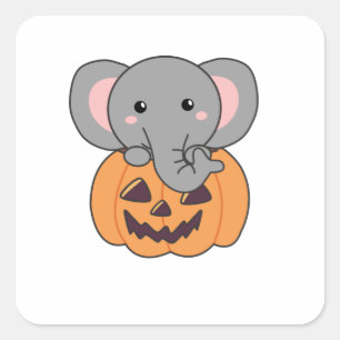 Elephant in pomkin Cute Elephant Happy Halloween Vierkante Sticker