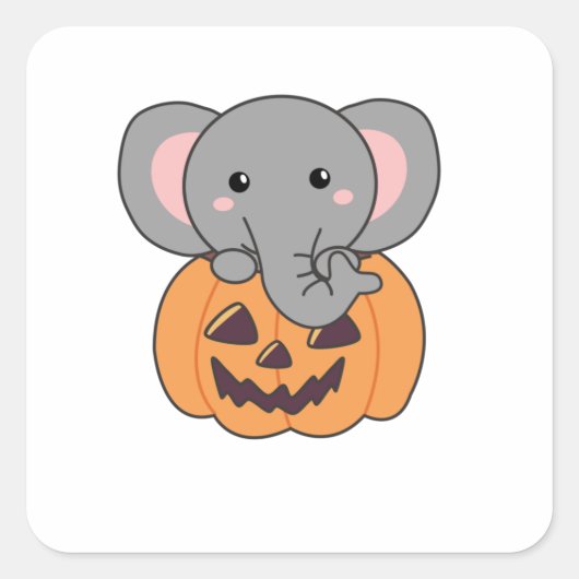 Elephant in pomkin Cute Elephant Happy Halloween Vierkante Sticker (Voorkant)