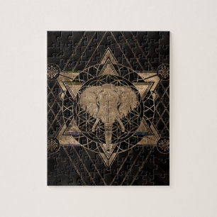 Elephant in Sacred Geometry - Zwart en goud Legpuzzel