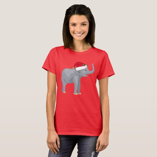 Elephant in Santa Hat-kerstdames T-shirt (Voorkant volledig)