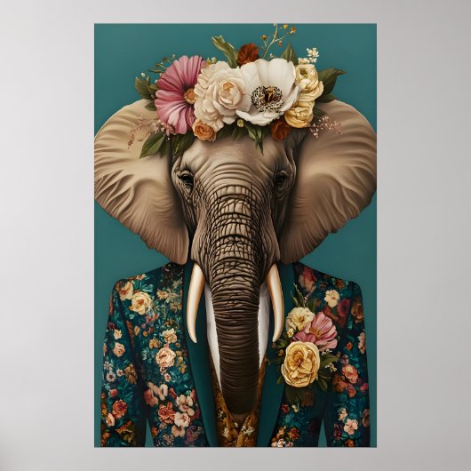 Elephant In Suit Poster, Elephant Portrait Poster (Voorkant)