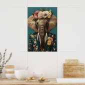 Elephant In Suit Poster, Elephant Portrait Poster (Keuken)