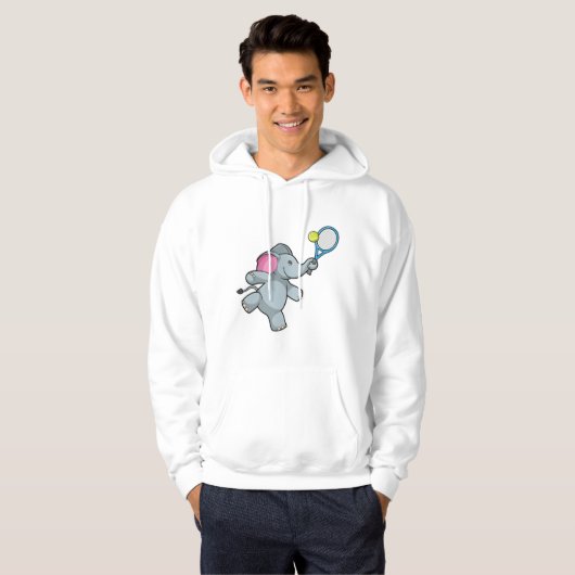 Elephant in Tennis met Tennis racket Hoodie (Voorkant volledig)