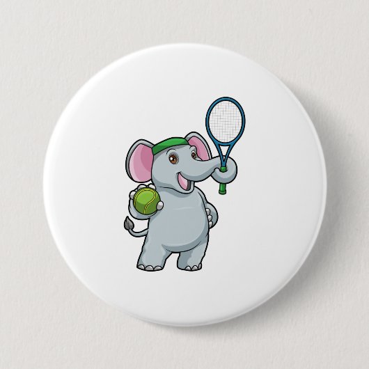 Elephant in Tennis met Tennis racket Ronde Button 7,6 Cm (Voorkant)