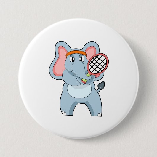 Elephant in Tennis met Tennis racket Ronde Button 7,6 Cm (Voorkant)