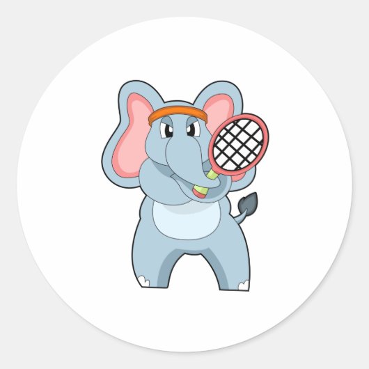 Elephant in Tennis met Tennis racket Ronde Sticker (Voorkant)