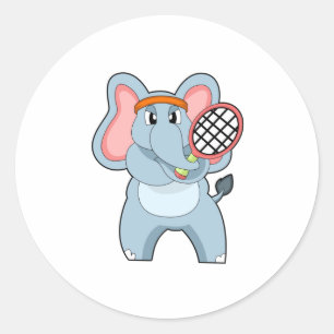 Elephant in Tennis met Tennis racket Ronde Sticker