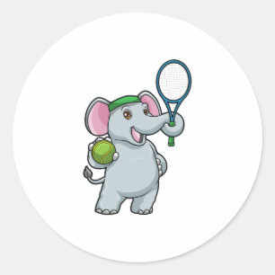 Elephant in Tennis met Tennis racket Ronde Sticker