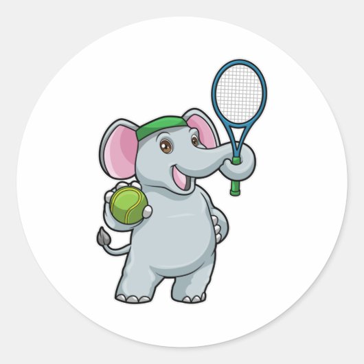 Elephant in Tennis met Tennis racket Ronde Sticker (Voorkant)