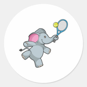 Elephant in Tennis met Tennis racket Ronde Sticker
