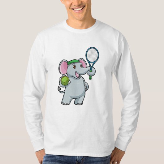 Elephant in Tennis met Tennis racket T-shirt (Voorkant)