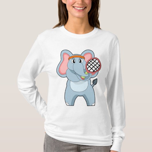 Elephant in Tennis met Tennis racket T-shirt (Voorkant)