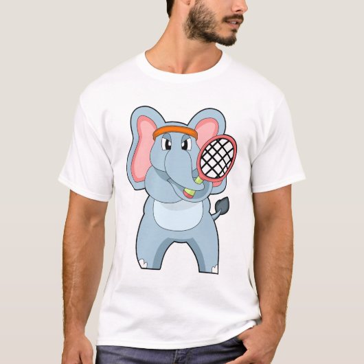 Elephant in Tennis met Tennis racket T-shirt (Voorkant)