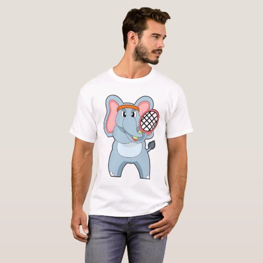 Elephant in Tennis met Tennis racket T-shirt (Voorkant volledig)