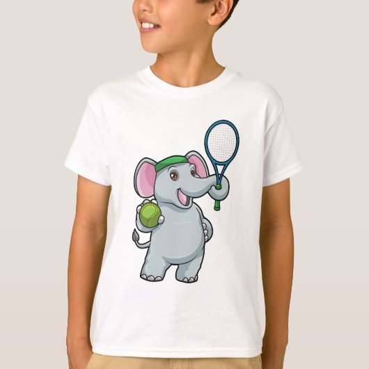 Elephant in Tennis met Tennis racket T-shirt (Voorkant)