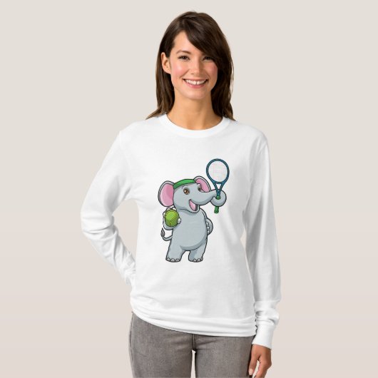 Elephant in Tennis met Tennis racket T-shirt (Voorkant volledig)
