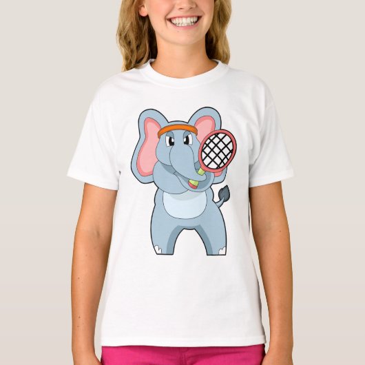 Elephant in Tennis met Tennis racket T-shirt (Voorkant)