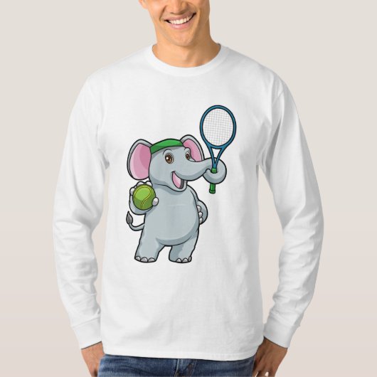 Elephant in Tennis met Tennis racket T-shirt (Voorkant)