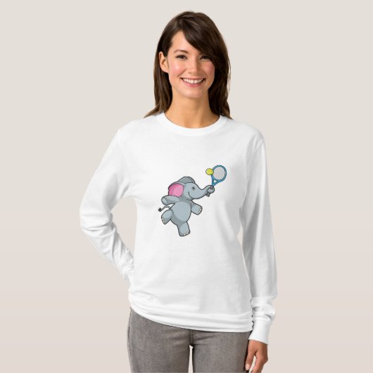 Elephant in Tennis met Tennis racket T-shirt (Voorkant volledig)