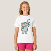Elephant in Tennis met Tennis racket T-shirt (Voorkant volledig)