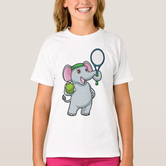 Elephant in Tennis met Tennis racket T-shirt (Voorkant)