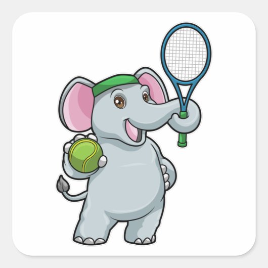 Elephant in Tennis met Tennis racket Vierkante Sticker (Voorkant)