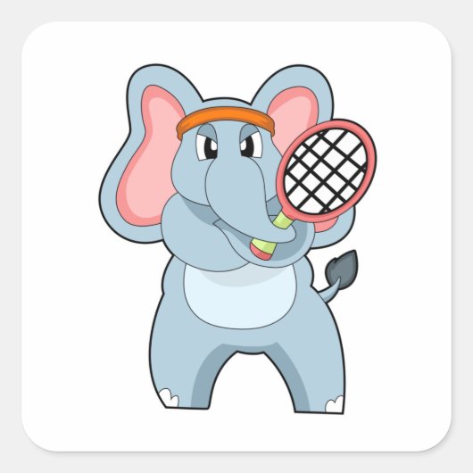 Elephant in Tennis met Tennis racket Vierkante Sticker (Voorkant)