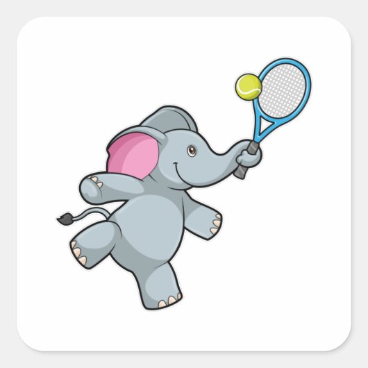 Elephant in Tennis met Tennis racket Vierkante Sticker (Voorkant)