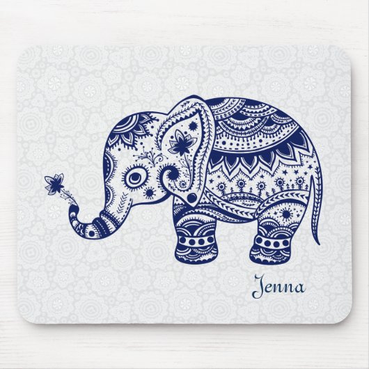 Elephant in vlooienblauw muismat (Voorkant)