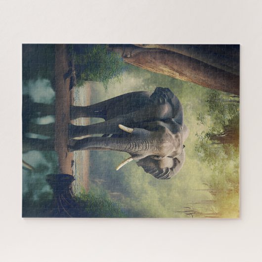 Elephant in Wilde Jigzaag Puzzle Legpuzzel (Horizontaal)