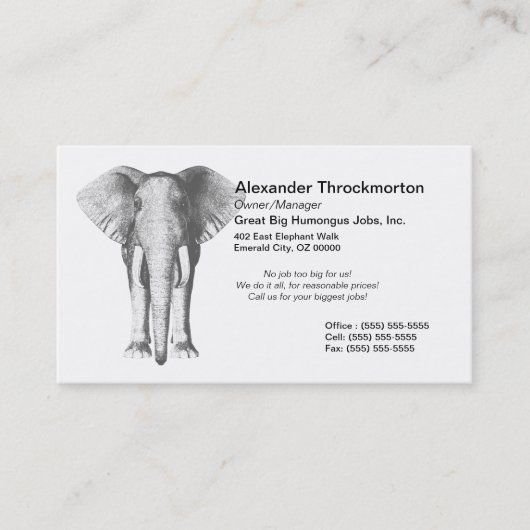 Elephant in zwart-wit visitekaartje (Voorkant)