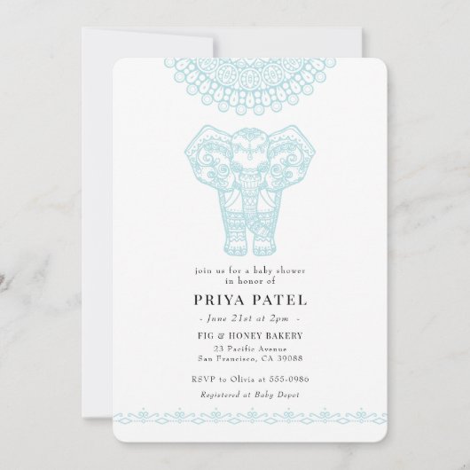 Elephant Indian Blue Baby shower Kaart (Voorkant)