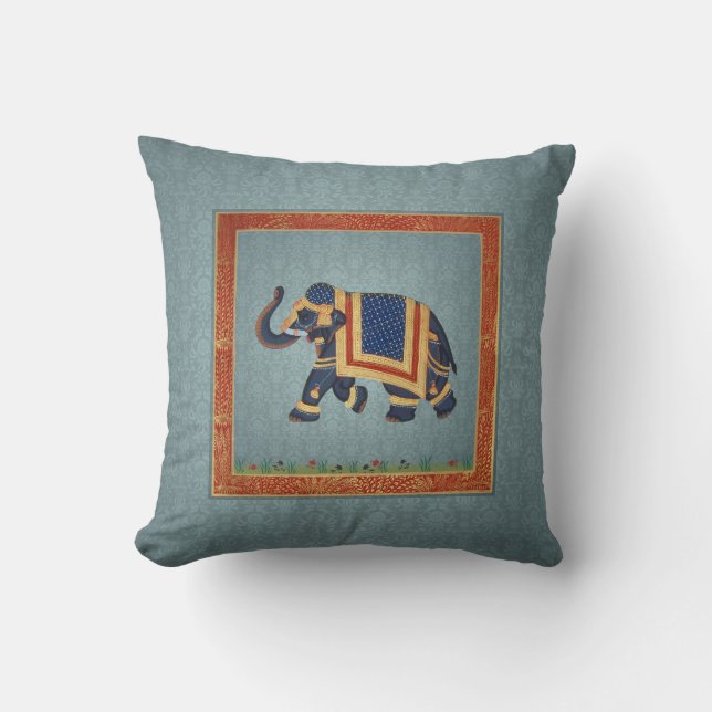 Elephant indian blue grijs red gold print Pillow Kussen (Voorkant)