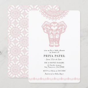 Elephant Indian Pink Baby shower Kaart