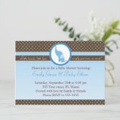 Elephant Invitation Baby Boy Shower Blue Brown Kaart (Staand voorkant)