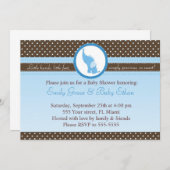 Elephant Invitation Baby Boy Shower Blue Brown Kaart (Voorkant / Achterkant)