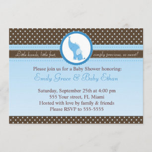 Elephant Invitation Baby Boy Shower Blue Brown Kaart