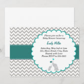 Elephant Invitation Baby shower Unisex Blauwgroen Kaart (Voorkant / Achterkant)