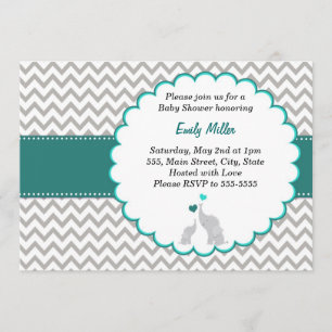 Elephant Invitation Baby shower Unisex Blauwgroen Kaart