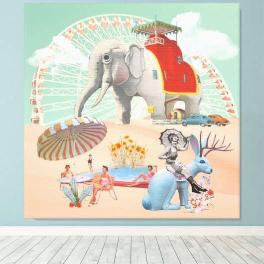 Elephant & Jackrabbit Roadside Attraction Collage Canvas Afdruk (Insitu (Houten vloer))