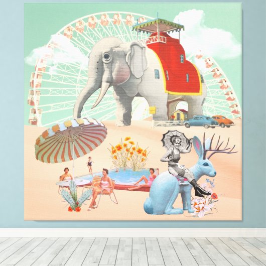 Elephant & Jackrabbit Roadside Attraction Collage Canvas Afdruk (Insitu (Houten vloer))