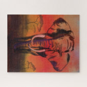 Elephant Jigzaag Puzzle Sunset Savanna Painting Legpuzzel (Horizontaal)