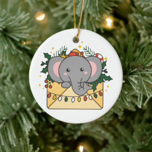 Elephant kerstbrief Winter Animals Elephants Keramisch Ornament