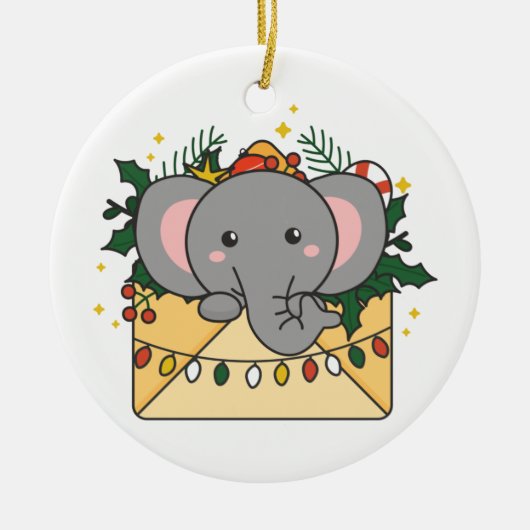 Elephant kerstbrief Winter Animals Elephants Keramisch Ornament (Voorkant)